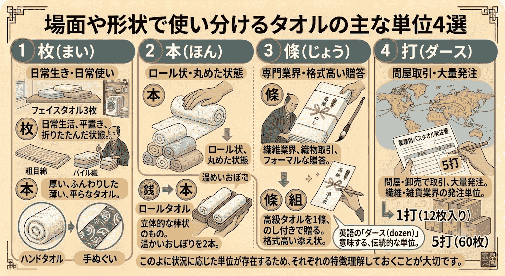 場面や形状で使い分けるタオルの主な単位4選