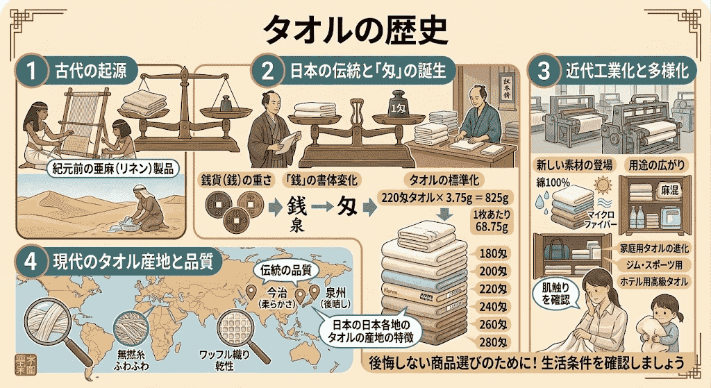 タオルの起源と世界への普及:トルコ発祥から産業革命まで