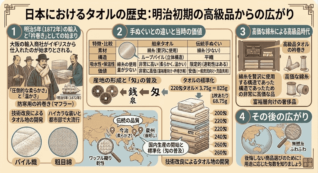 日本におけるタオルの歴史:明治初期の高級品からの広がり