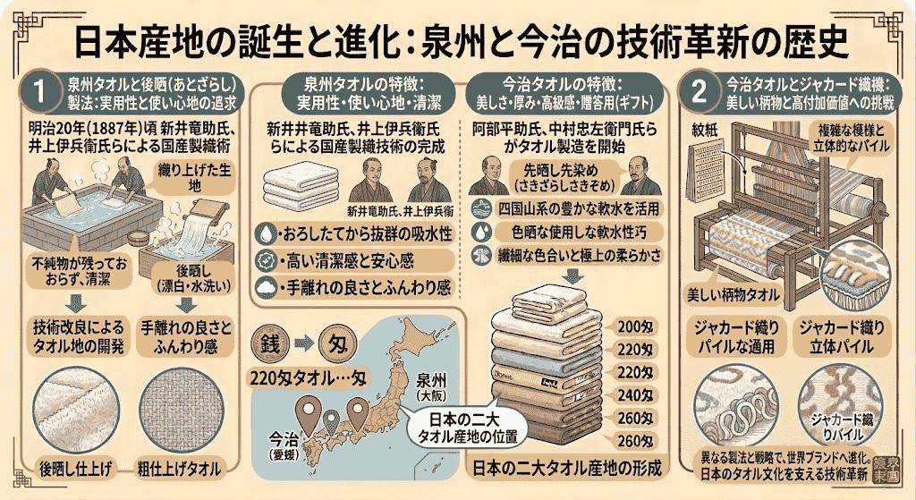 日本産地の誕生と進化:泉州と今治の技術革新の歴史