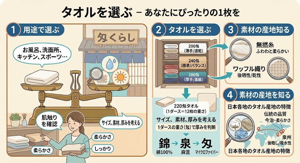 【タオル編】用途に合わせた適切な匁数の選び方